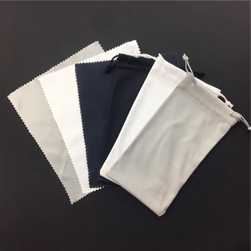 High Quality Custom Logo Black White Microfiber Soft Glasses Cleaning Cloth Eyeglasses Sunglasses Eyewear Pouch Packaging Bag