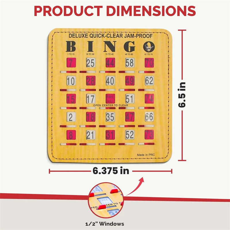 25 Pack in Woodgrain Style Bingo Cards Jam-Proof Quick Clear Deluxe Fingertip Slide Bingo Cards with Sliding Windows