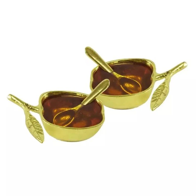 Salt And Pepper Shaker Bowl Design With Spoon Gold & Nickel Color Kitchenware Tableware Kitchen Utility Holder