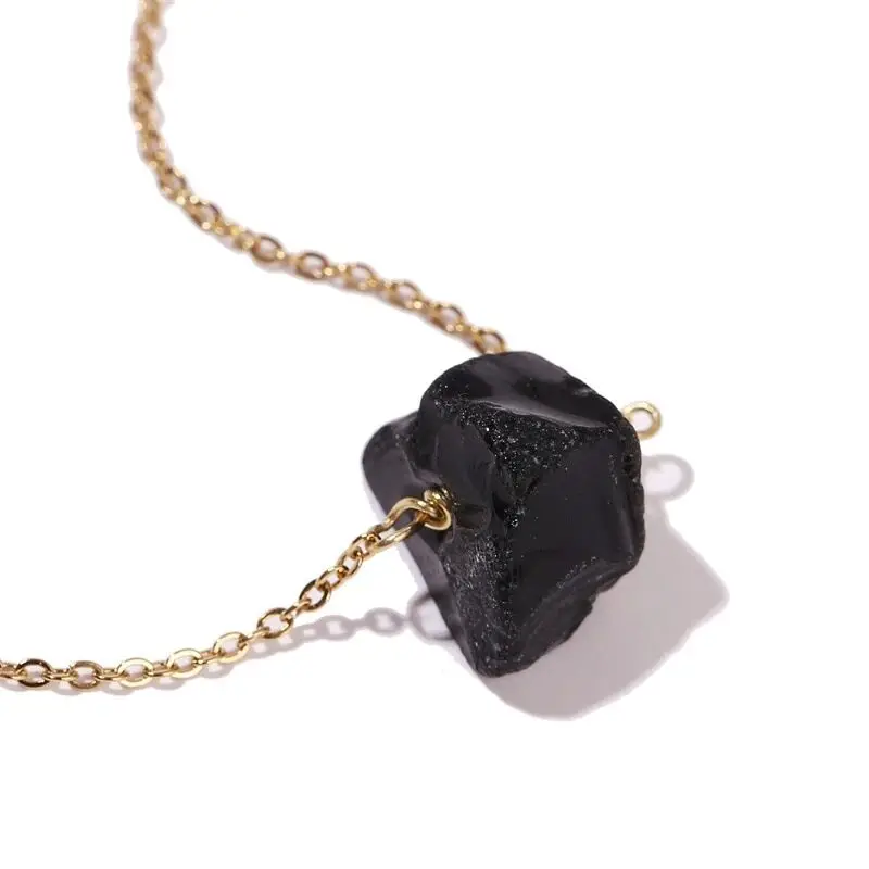 Beautiful Natural Raw Birthstone Steel Chain Mini Stone Pendant Gemstone Healing Crystal Citrine Rose Quartz Necklace for Women