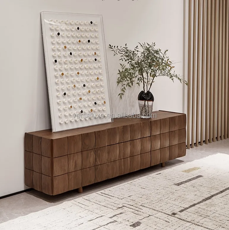 Modern solid wood walnut tv stand furniture cabinet nodric italian tv stand wood and three-dimensional cubic lattice cabinet
