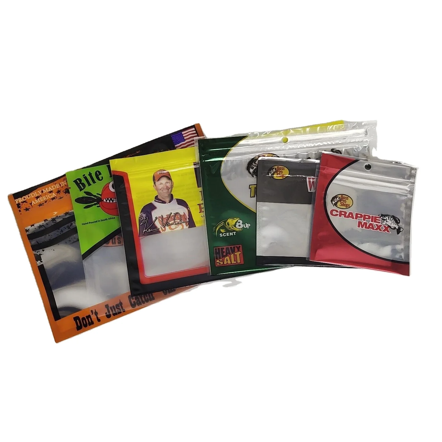 MOQ 500pcs digital print custom zipper bag plastic transparent ziplock fishing lure packaging bag baits with hole