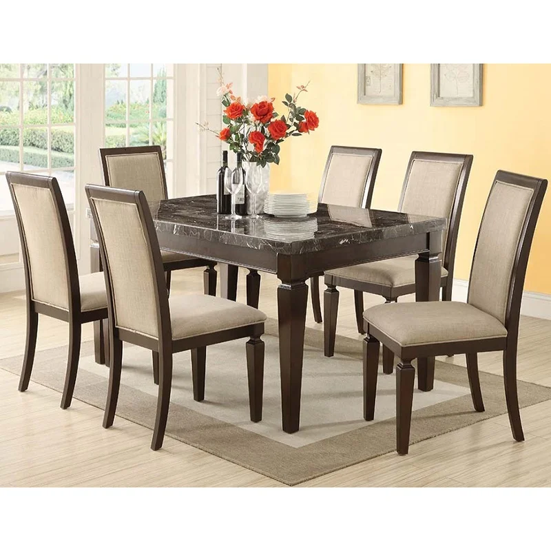 TSDT17002 новый дизайн мраморный обеденный деревянный 6 местный столовый сервиз