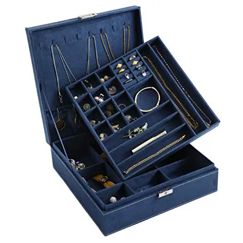 
Jewelry Case Jewelry Box for Women Two Layer Lint Jewelry Organizer with Removable Partition 