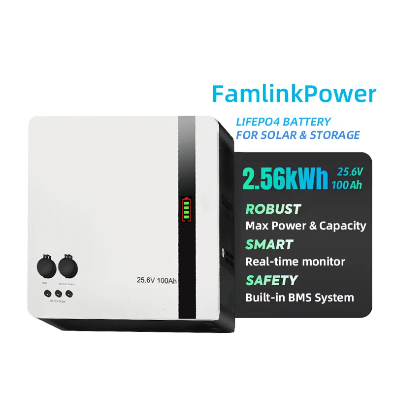 Lifepo4 power wall mount Battery 6000 Cycle lithium Solar Battery Pack 25.6v 100ah 5kwh Home Energy Storage Battery with BMS