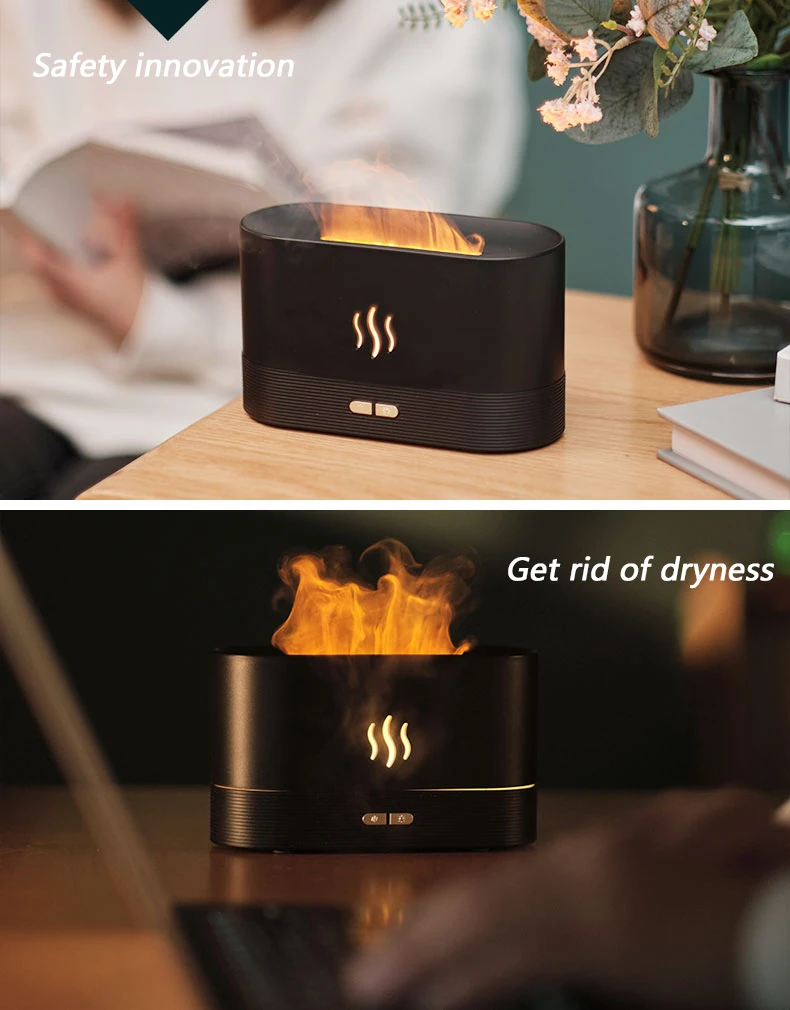 Dropshipping Ultrasonic Air Humidifier Purifier Usb Flame Aroma Diffuser Use Home Fire Light Flame Humidifier