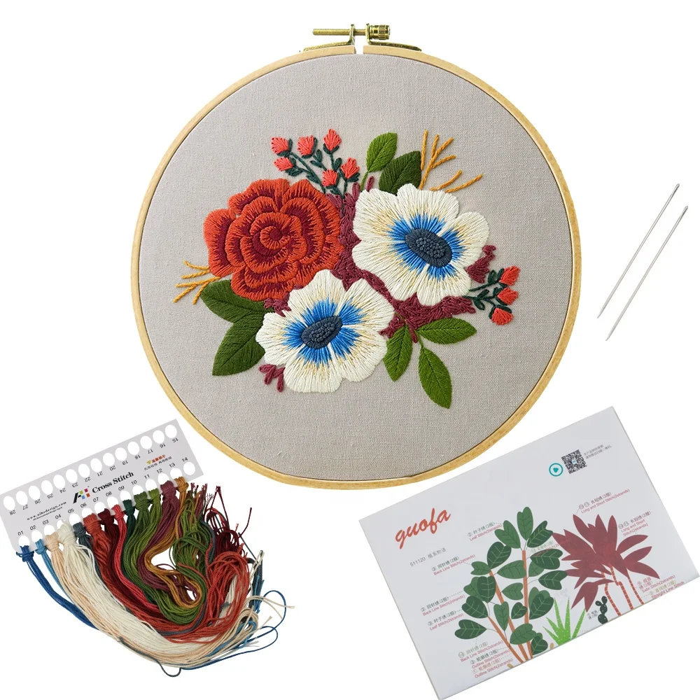 
Factory Directly Home Decor Needlework Sewing Chinese Floral Patterns Cross Stitch Set 3 Pack In One Hand Embroidery Starter Kit 