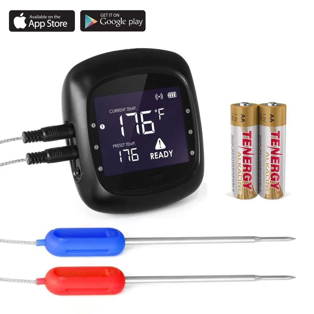Bluetooth Dual Temperature Sensor 165Ft Long Range Smart Wireless Digital Meat Food Thermometer For Grill And Cooking Pro05