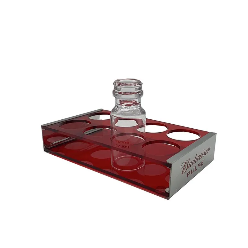 Custom Acrylic Bottle Service Tray Acrylic Shot Glasses Holder Acrylic Wine Glass Display Stand