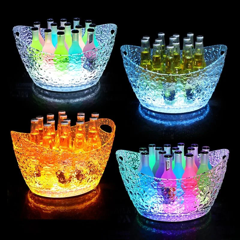 Bar KTV Led Ice Bucket Plastic Clear Beverage Tub Large Capacity Wine Buckets