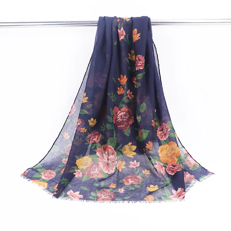 
Oversized print long scarf custom polyester neckerchief patchwork crinkle shawl twill spring floral scarves 