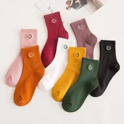 High Quality Cotton Breathable Women Socks With Smile Embroidery