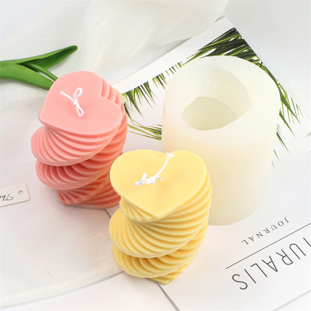 Wholesale Heart Layer Plaster Decor Maker Rotary Ladder Square Resin Mould Oval Spiral Pillar Geometric Candle Molds Silicone