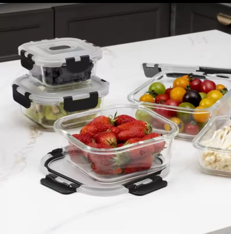 IKOO Microwave,oven, freezer and dishwasher safe glass lunch box leak proof glass containers for food storage