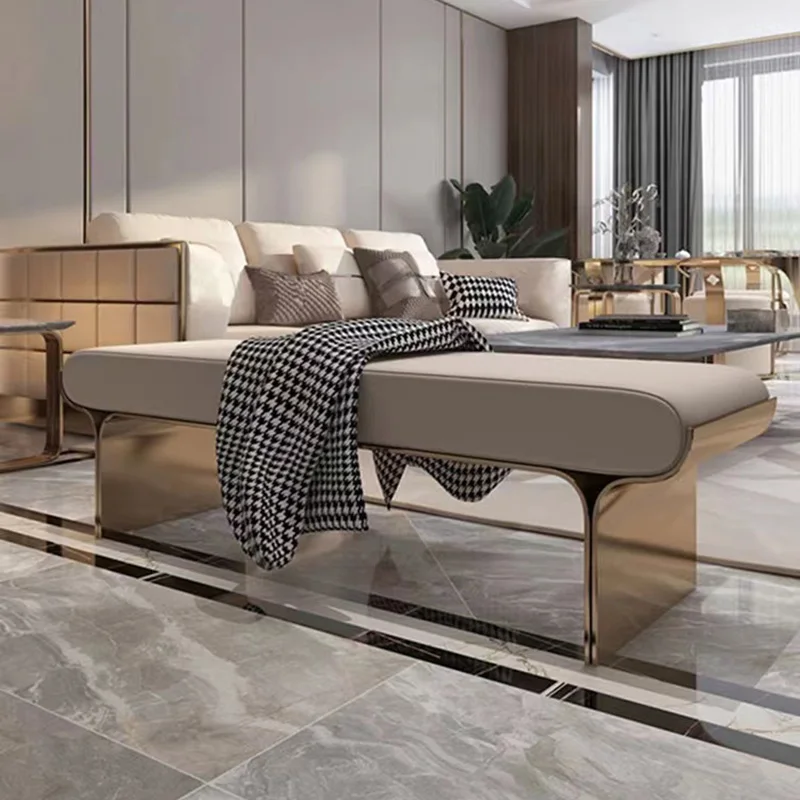 Italian minimalist bedroom bed end leather stool modern simple elegant shoe stool living room light luxury sofa long bench seat