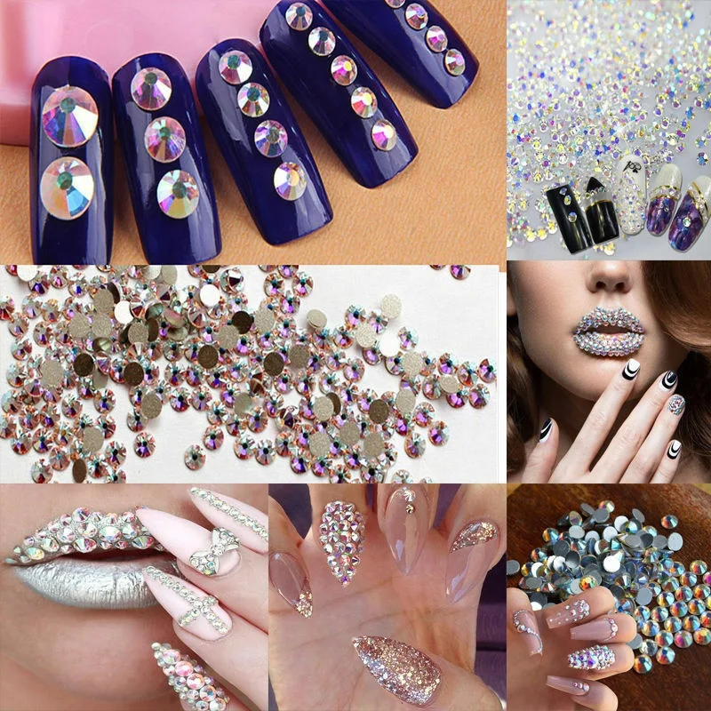 1440pcs AB/Clear Super Glitter Rhinestone ss3-ss16 Flat-Back Non HotFix 3D Glass Nail Art DIY Round Crystal Manicure Diamond