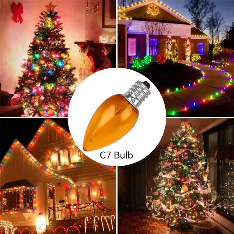RGB Strawberry Shaped C7 C9 LED Bulbs, Color Changing Christmas Decorative Lights