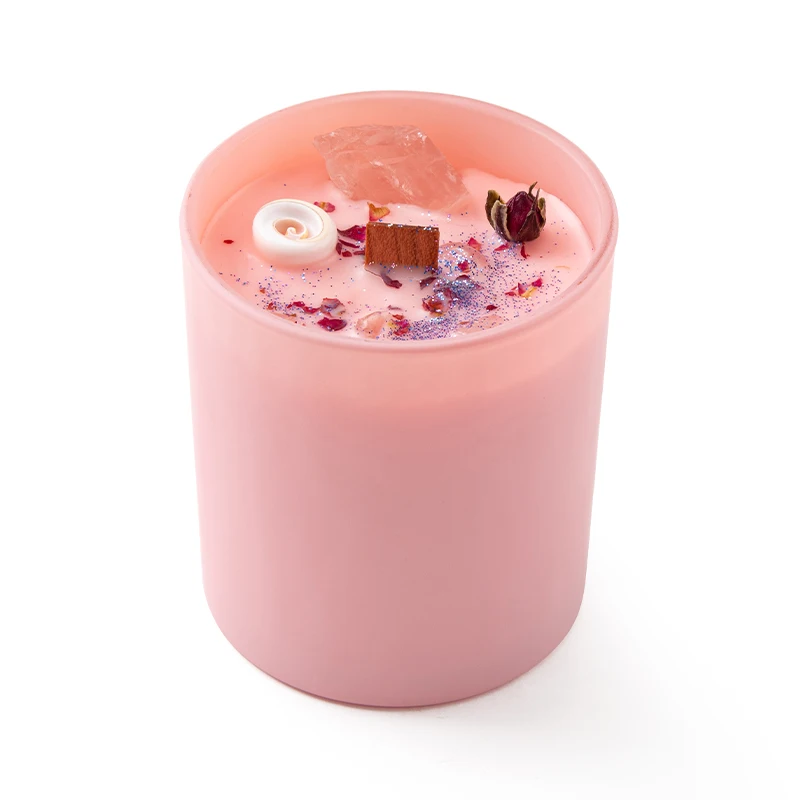 AIKUN Luxury Custom Made Crystal Stone Soy Wax Scented Candle Sweet Cherry Jam Pink Scented Candles in Bulk No Label