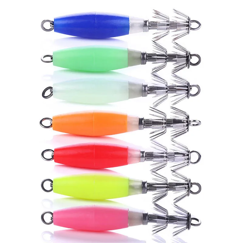Glow Squid Jig Luminous Squid Hooks Lure Fluorescent Fishing Cuttlefish Sleeve Squid Jig Baits Night Fishing Octopus Lures