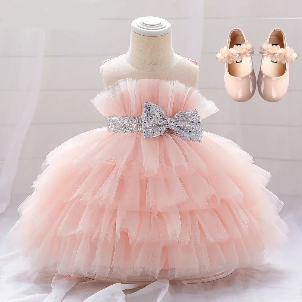 New Born Baby Christening Little Girls Dress Party Dresses Wedding Flower Girl Tutu Skirt For Age 1 Years Old Vestido