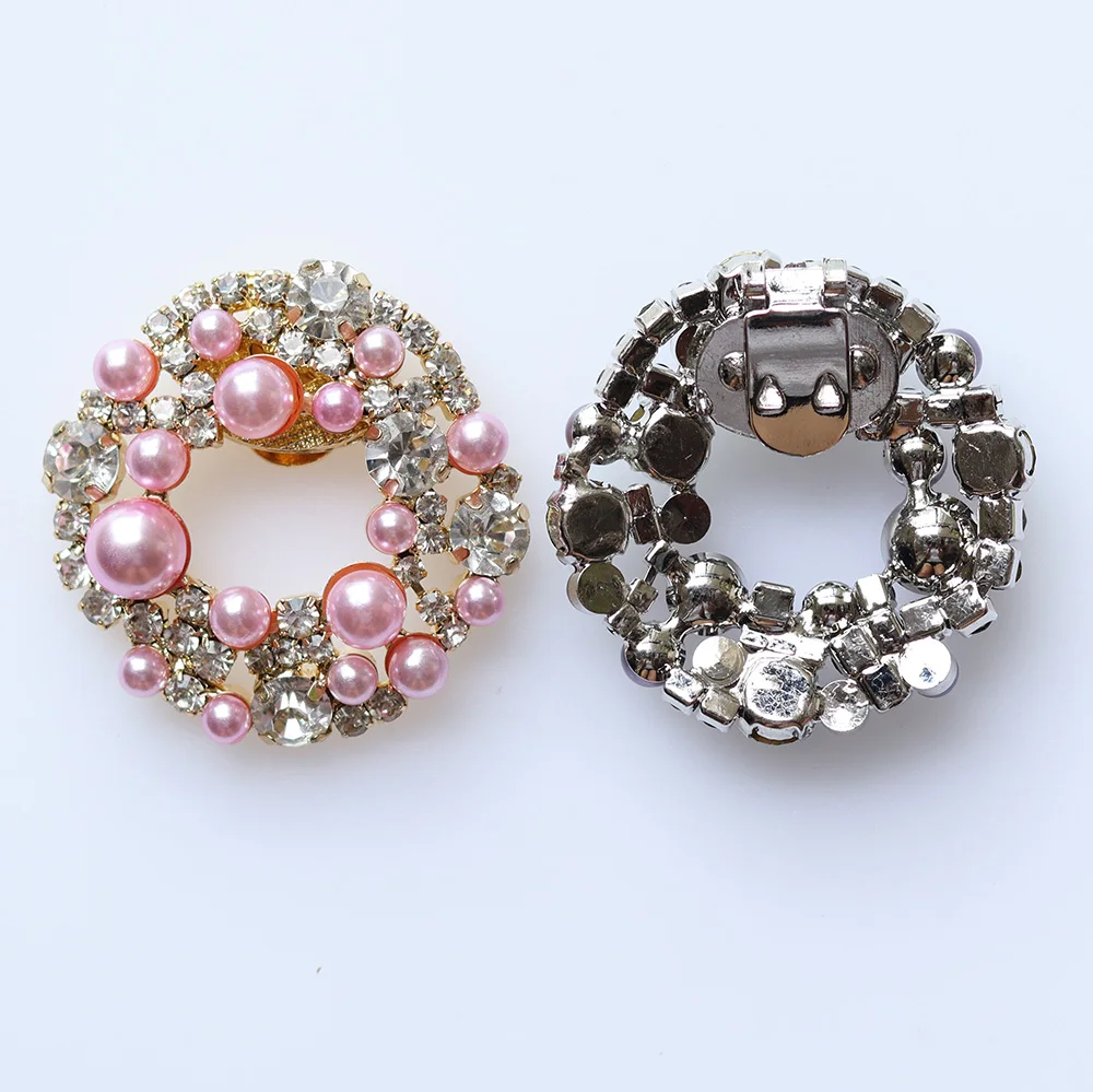 fashion round rhinestones shoe clips pink pearl shoe buckle ornaments clips for woman for wedding