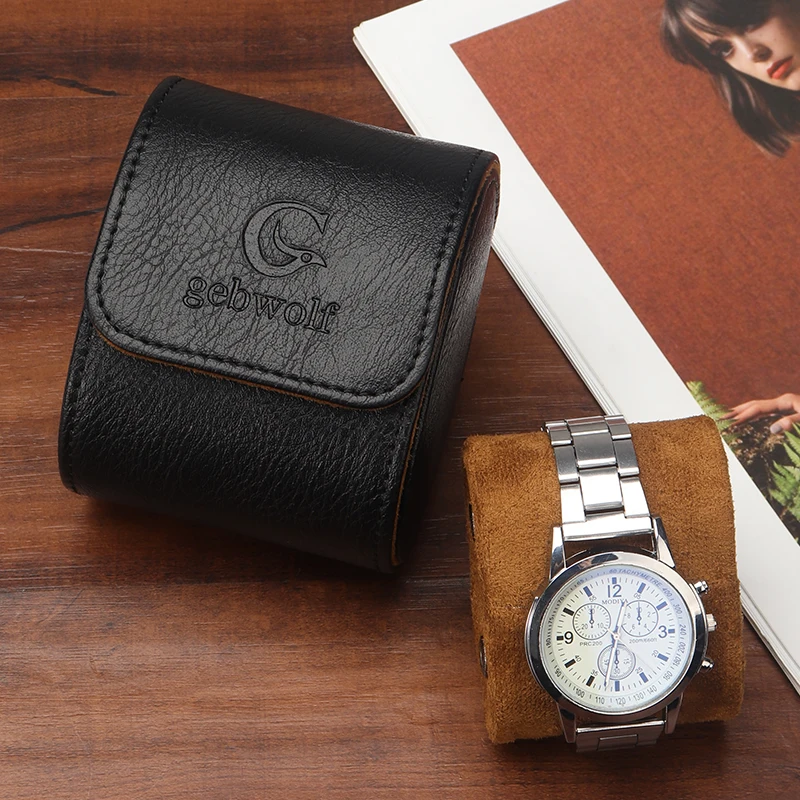 Custom Protective Cover Watch Organizer Box Storage Display Luxury Roll PU Leather Travel Single Slot Watch Case