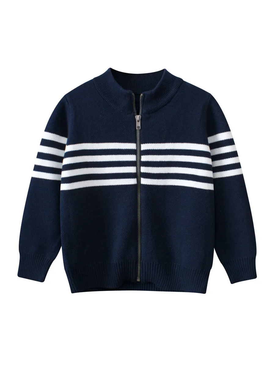 Custom 2024 Autumn and Winter New children boys zip up  cardigan Boys zippered knitted cardigan