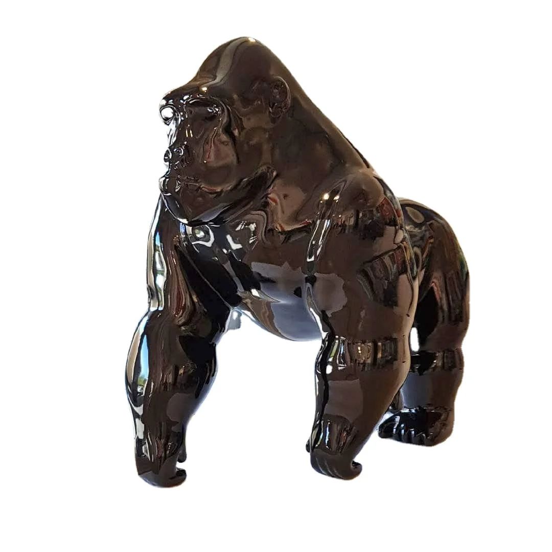 Custom Life Size Silver Fiberglass Gorilla Statue For Garden