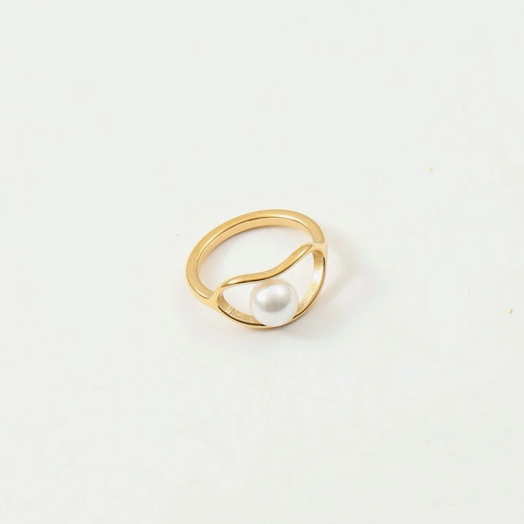 IVIAPRO New Trendy 18K PVD Gold Plated Geometric Ring Elegant Women Pearl Rings Stainless Steel Jewelry Wholesale
