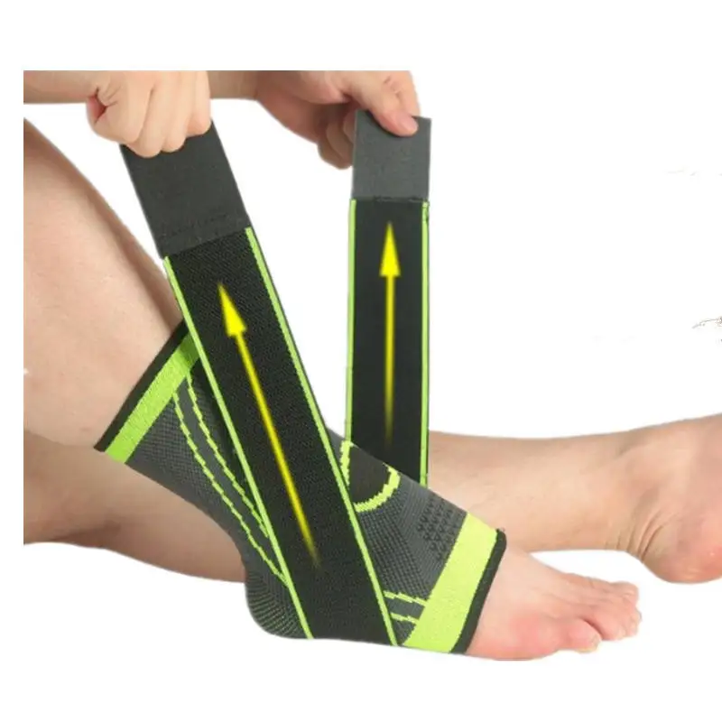 tobilleras deportivas Basketball Support Protector Wraps Elastic Bandage Green Compression Ankle Sleeve Brace With Strap