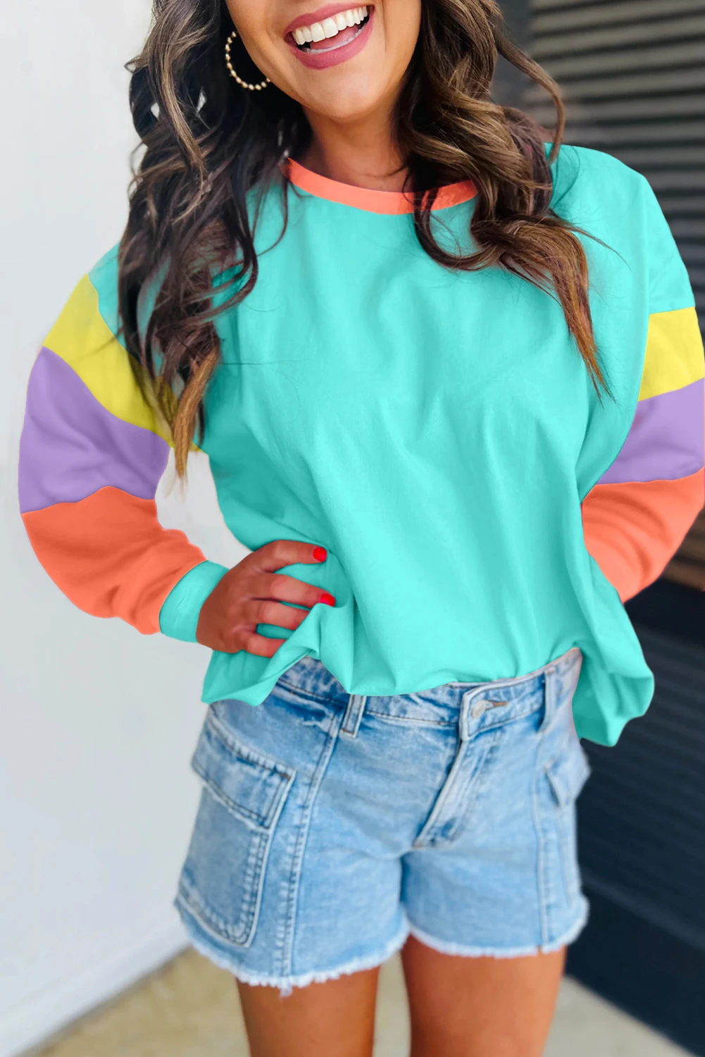 Dear-Lover Women Colorblock Patchwork Oversized Long Sleeve Top
