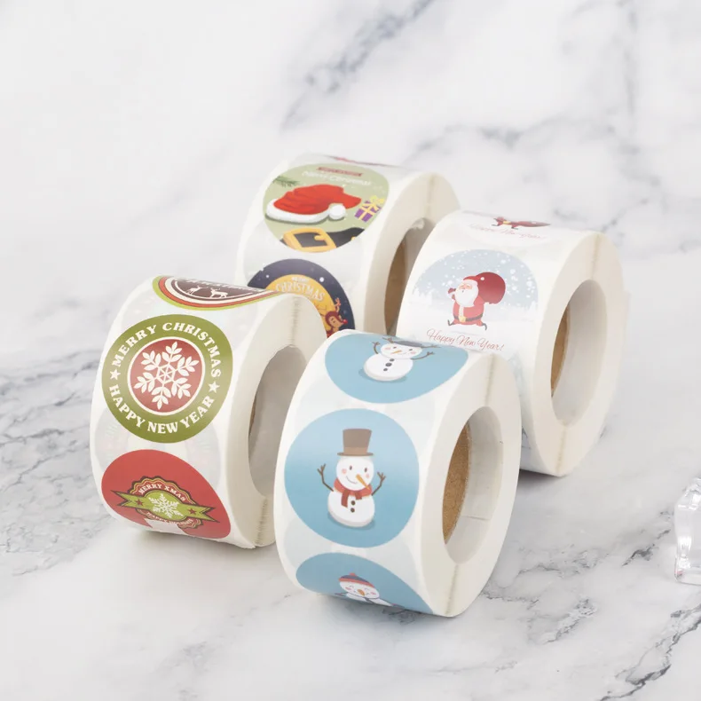Adhesive Snowman Sitting with Christmas Tree Sticker for Candle Craft Photo Frame Minimum Order 500pcs PET Material