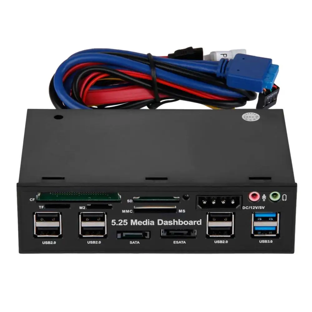 Hot Multifunction 5.25 inch Media Dashboard Card Reader USB 2.0 USB 3.0 20 pin e-SATA SATA Front Panel