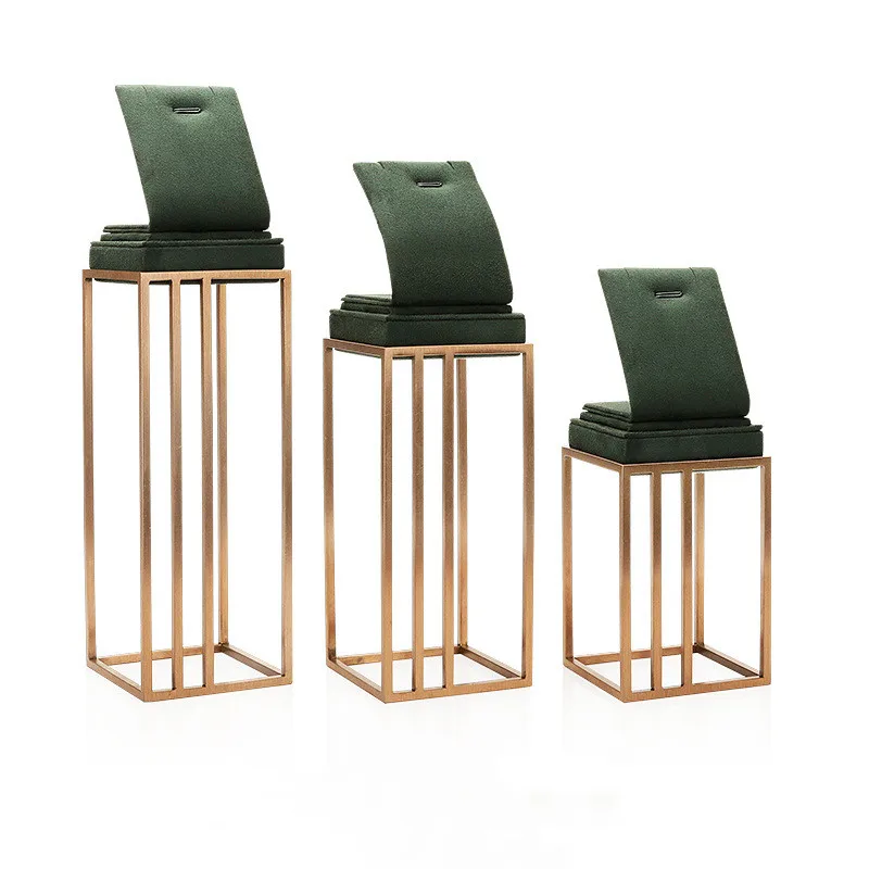 Modern Latest custom-made countertop jewelry display dark green jewelry display  jewelry display showcase set