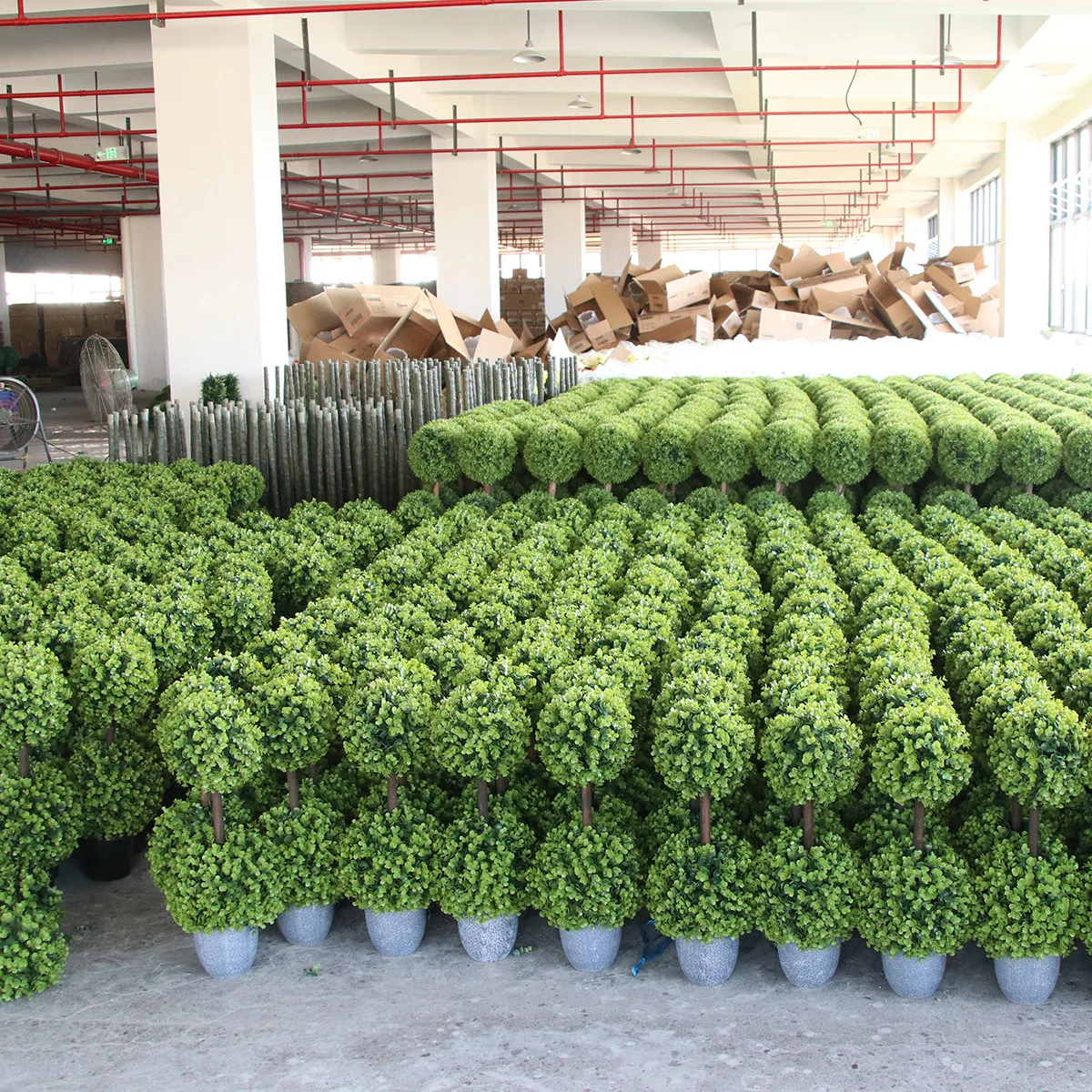 PZ-3-211 Hot Sale Modern Boxwood Potted Plant Artificial Green Triple Milan Grass Topiary Ball Tree for Outdoor Indoor Decor