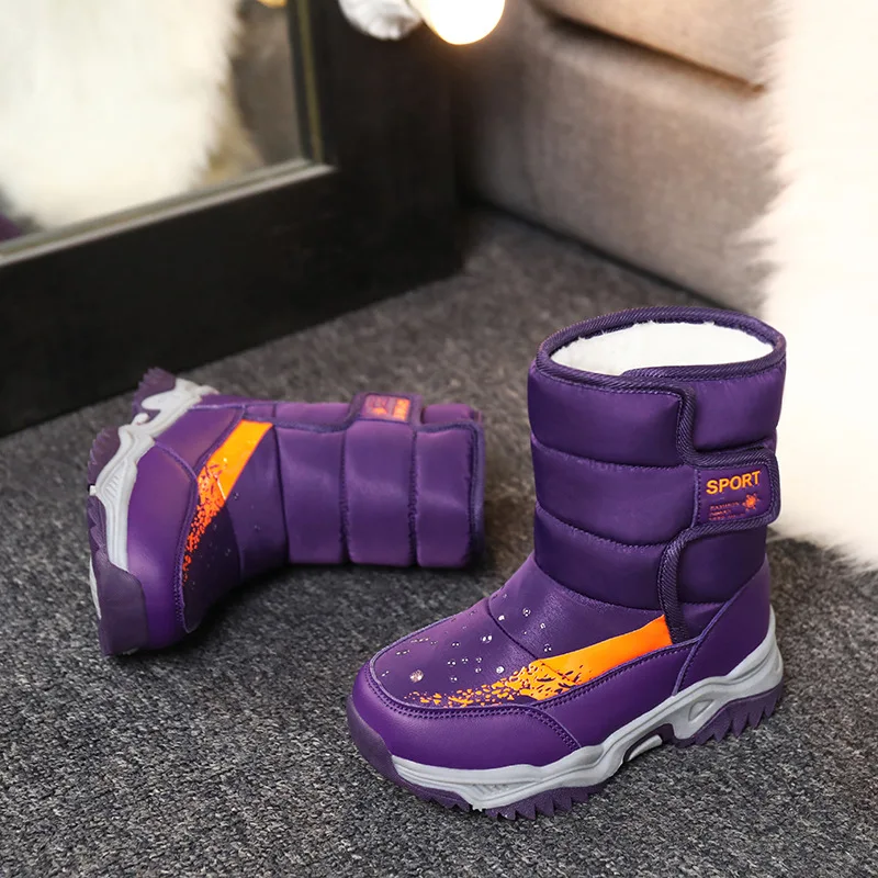 Boys Girls Winter Boots Waterproof Lightweight Kid Snow Boots with Fur Outdoor