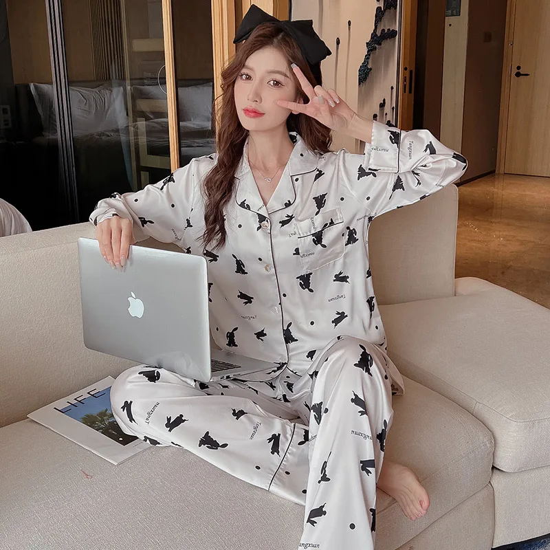 Manufacturer Wholesale Button Satin Winter Sleepwear Red Sexy Lace Nightdress Girls Pyjamas Set