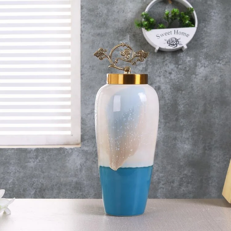 2022 Set of 3pcs Fashionable Jingdezhen  New Design Gradient  Color Glaze Decorative Porcelain Ceramic Vase Jar with Brass lid