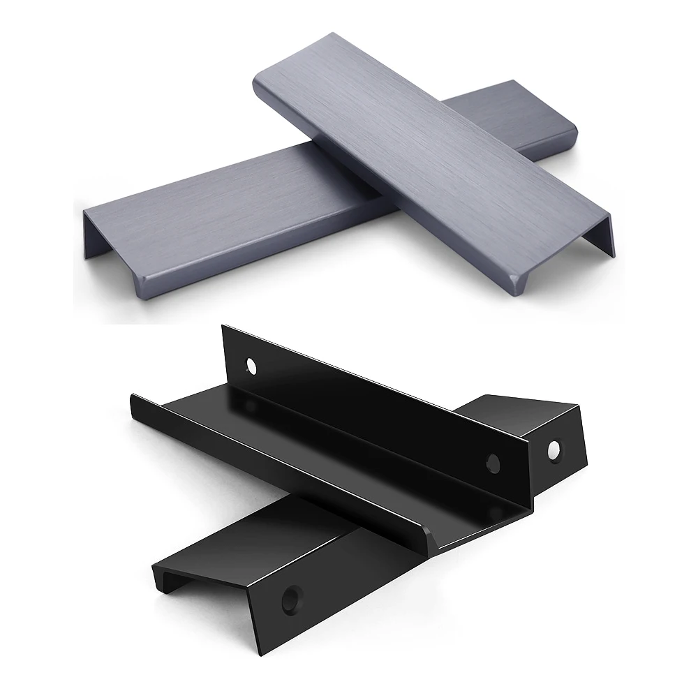 Недорогие сборные аксессуары, современный плоский черный скрытый кухонный шкаф, алюминиевая ручка