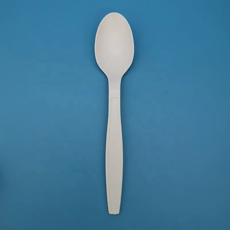150mm white Bio-based Flatware Corn starch Spoon Disposable heavy duty reusable Eco-friendly 6 inch Cornstarch tea spoon
