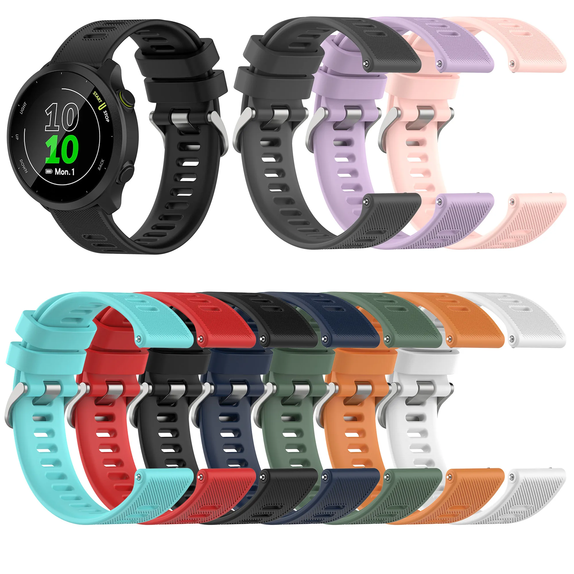 20mm Twill Rubber Silicone Sport Smart Watch Straps for Garmin Forerunner 158 55 Band