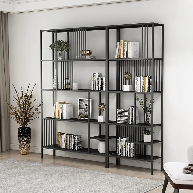 simple living room small bookcase wrought iron grid multi-layer storage display nordic book shelves