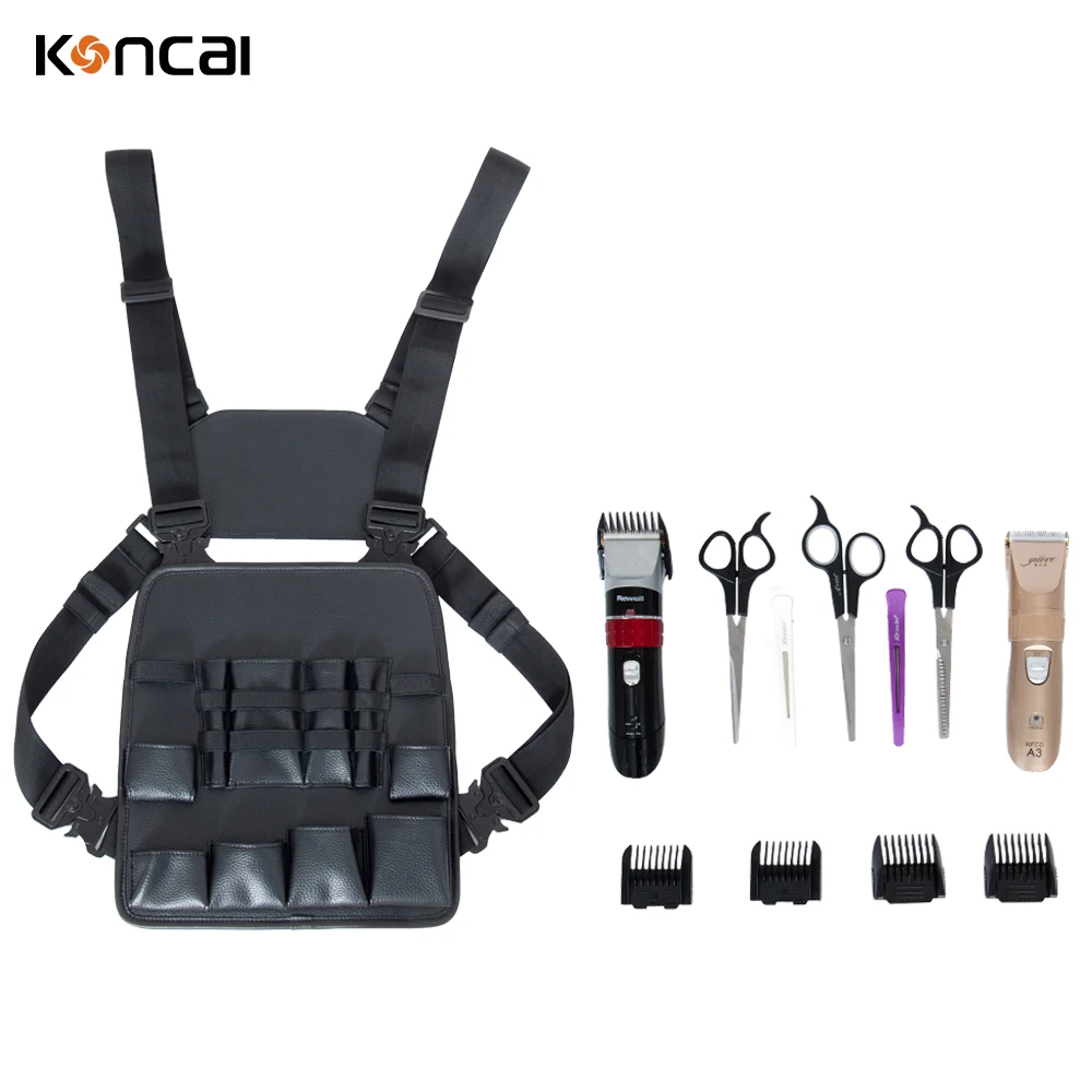 KONCAI New Stylish Black PU Professional Barber Tool Apron New Design Front Make UP Apron Bag