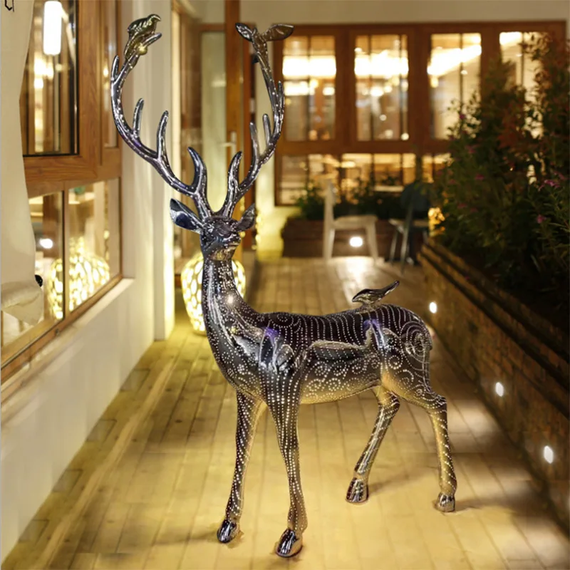 Outdoor Metal Sculptures Decorated With Deer And Deer, Customizable For Squares, Gardens, Parks, Villas, Decorative Art