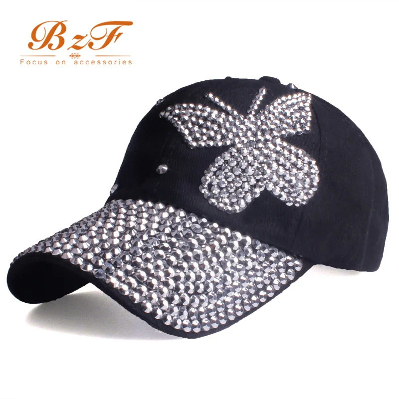 2022 New Stylish Butterfly Rhinestone Sport Caps  Luxury Women Baseball Hat