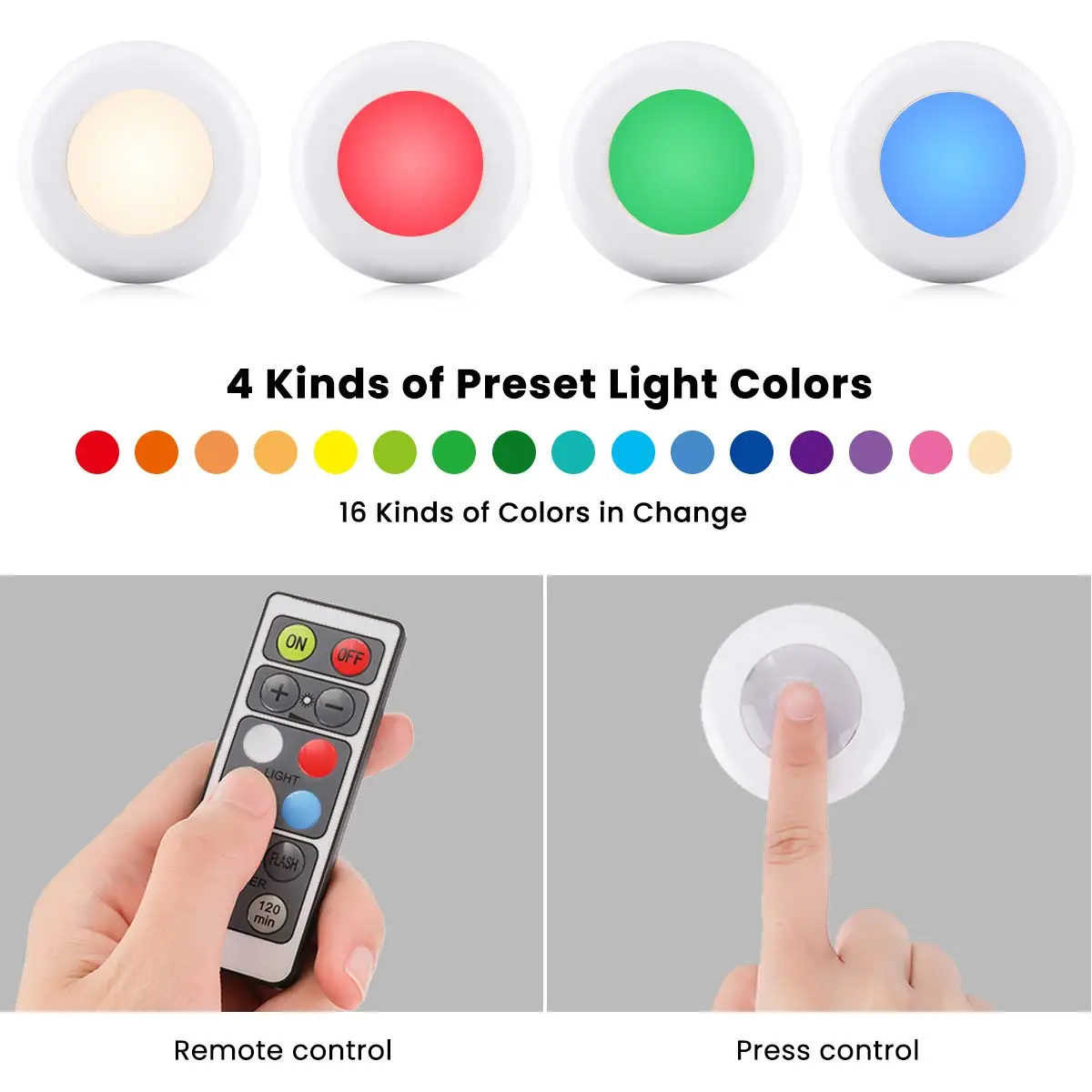  Беспроводной светодиодный светильник RGB для мебели спальни кабинета шайбы с батареей дистанционного