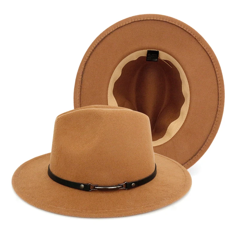 
4 HA2105009 Fedora hats women wholesale 2021 new designer wide brim fedora hats with strap belt 