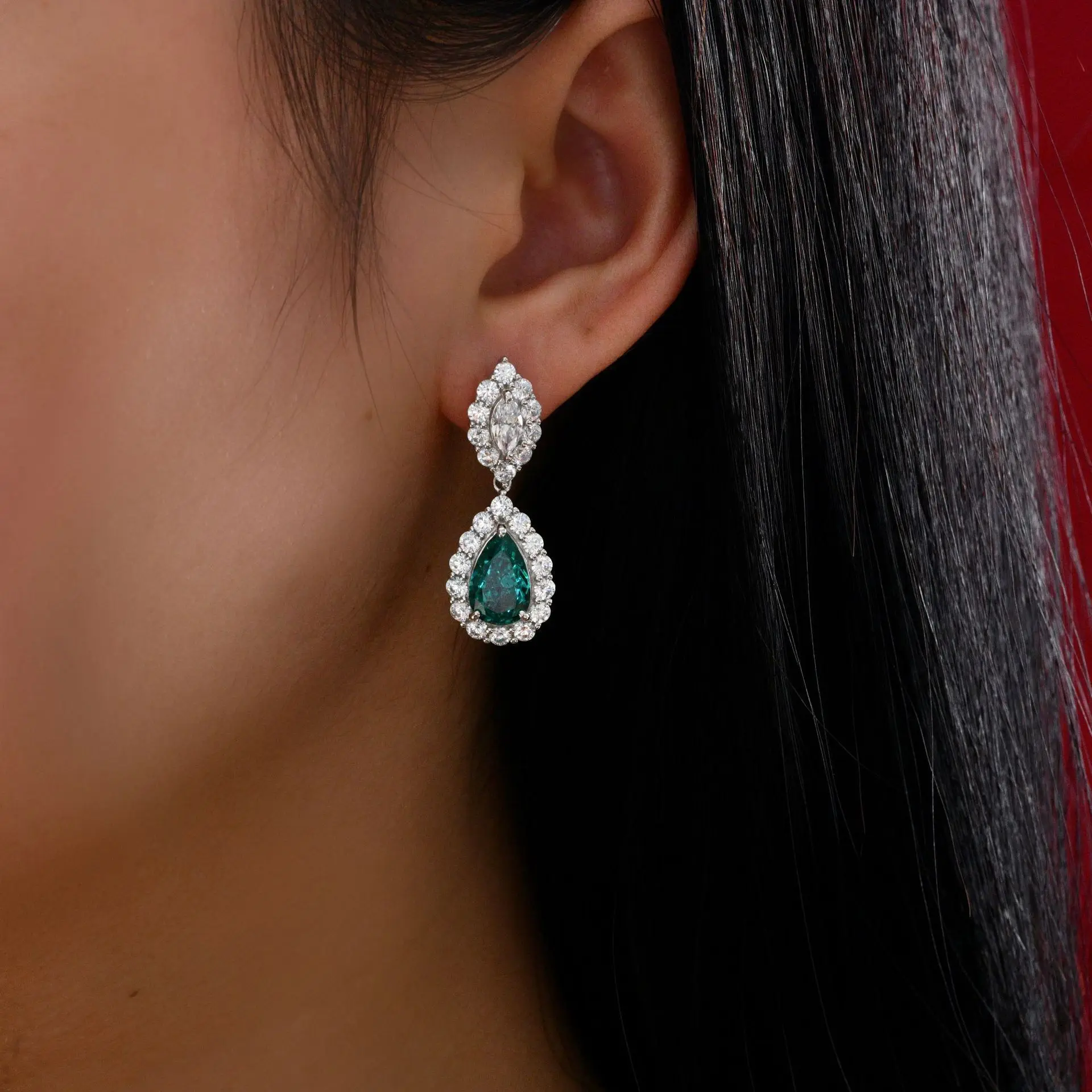 2022 Luxury 925 silver wedding lab green tourmaline paraiba dangle teardrop statement earrings for women