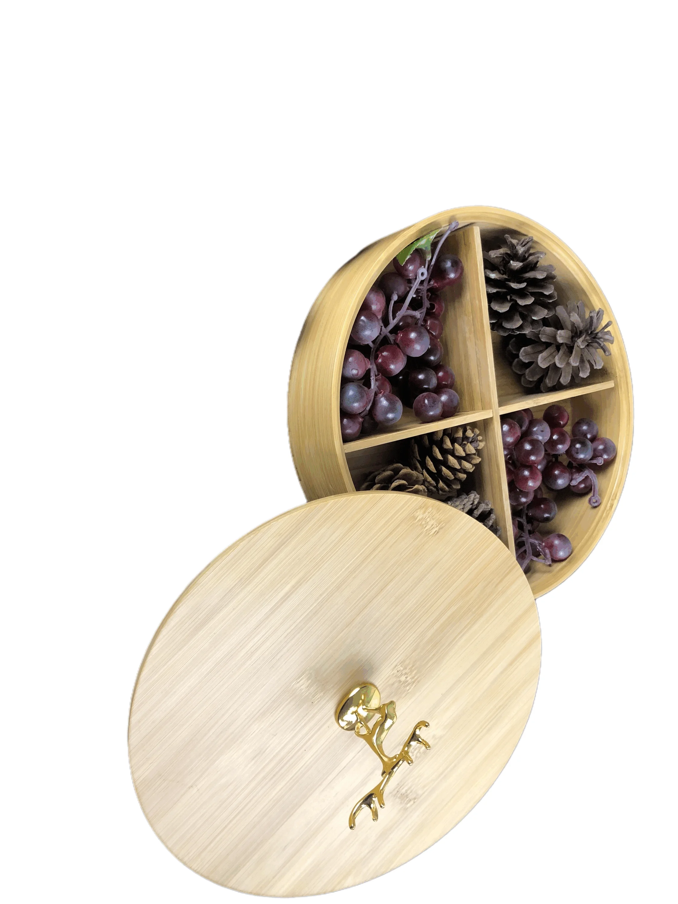 Handmade Snack fruit tray with lid bamboo storage box wooden food organizer Dried fruit tray box