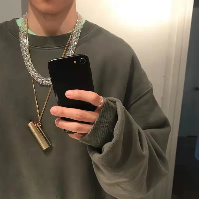 French terry acid washed pullover oversized hoodie embroidered distressed hoodie wholesale acid washed crewneck sweatshirts